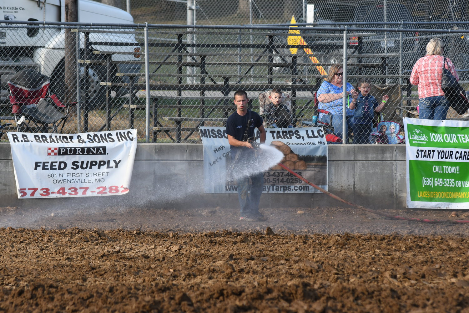 Double B Rough Stock provided the competitors and livestock for the rodeo —Owensville’s volunteer firemen provided the dust control for the arena.
