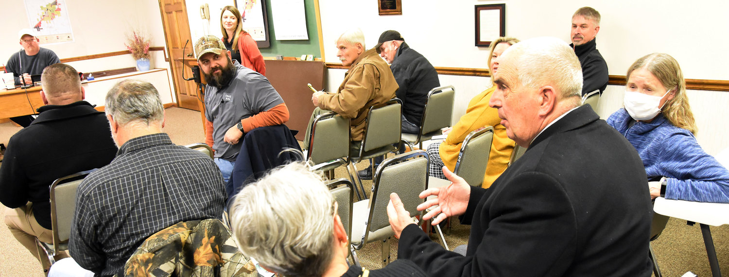 STATE REP. BRUCE SASSMANN comments Jan. 20 on possible funding options for development of the Rock Island Trail through communities in the 62nd House District he represents during a meeting at Owensville City Hall.
