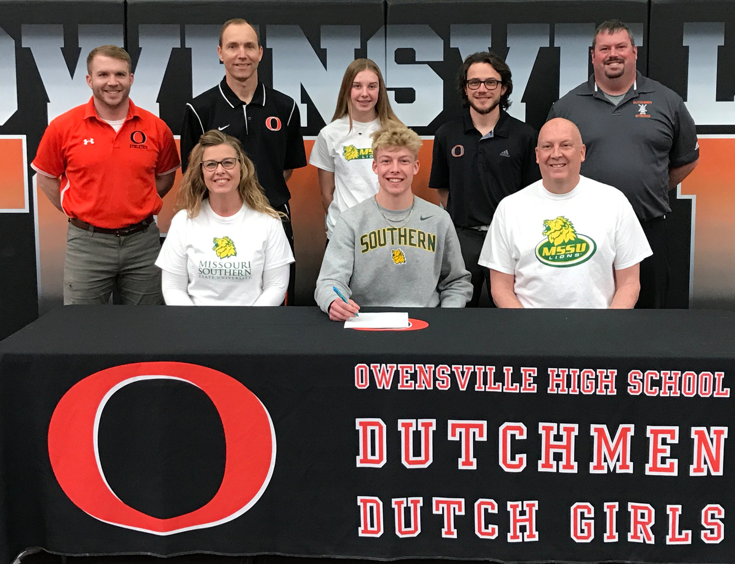 Jacob Breedlove (seated in center) signs his National Letter of Intent to continue his athletic and academic pursuits at Missouri Southern State University (MSSU) in Joplin.
