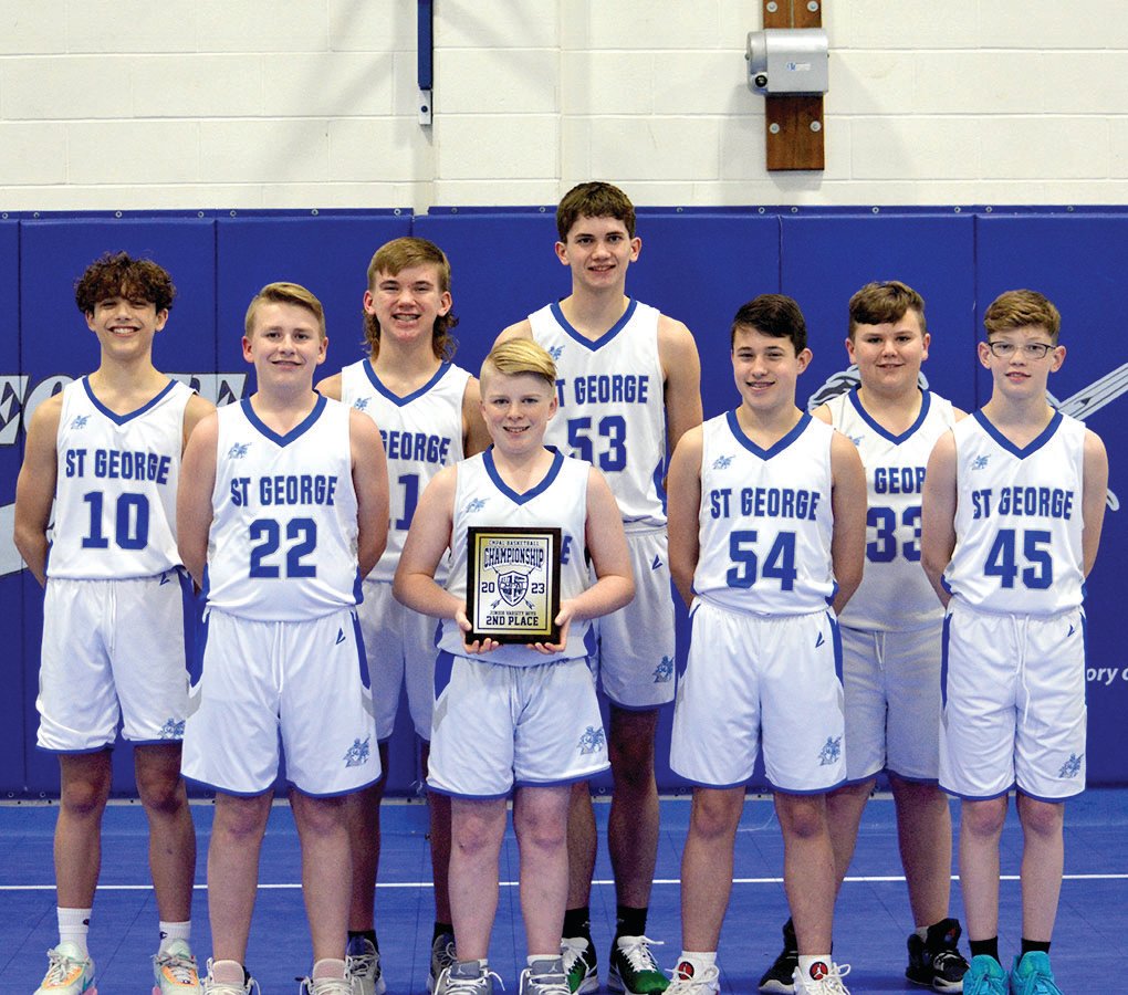 St. George finished second in the JV A division of the Catholic Bowl. Team members are, from left to right, front row, Cooper Coots, Dawson Sprenger, Nash Tyree. Jackson Hamburg, and Colton Leivian; and in the back row, Lake Bennett, Cody Heckman, and Peyton Peters.